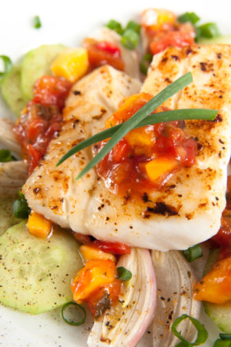 Healthy Seafood Recipe: Grilled Halibut With Fresh Mango Tomato Salsa ...