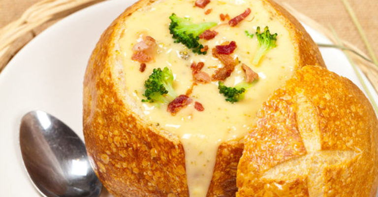 One-Pot Soup Recipe: Bacon Broccoli Cheddar Bread Bowl