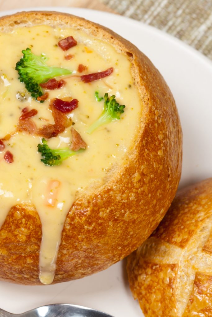 Homemade Sourdough Bread Bowls and Broccoli Cheese Soup
