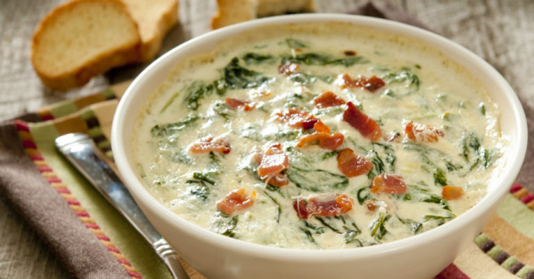 With The Prerequisite Amount Of Cheese And Bacon, This Spinach Dip Knocks It Out Of The Park!
