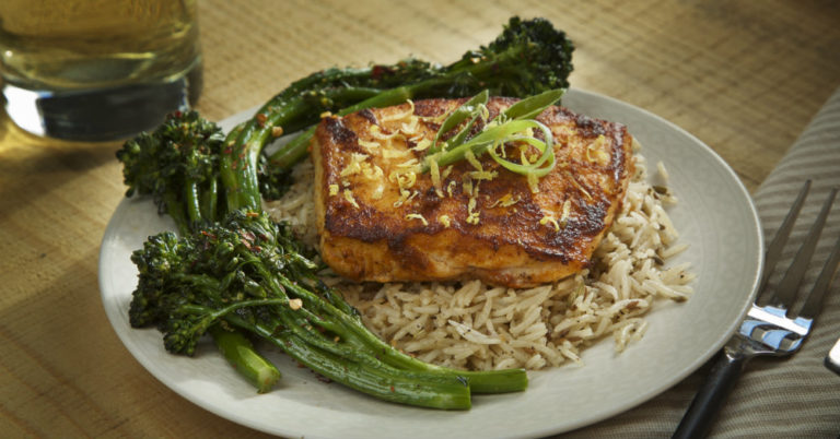 Spice-Rubbed Salmon And Basmati Pilaf