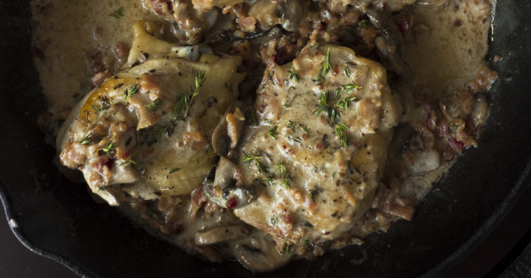 Chicken Thighs With Bacon Mushroom Thyme Sauce