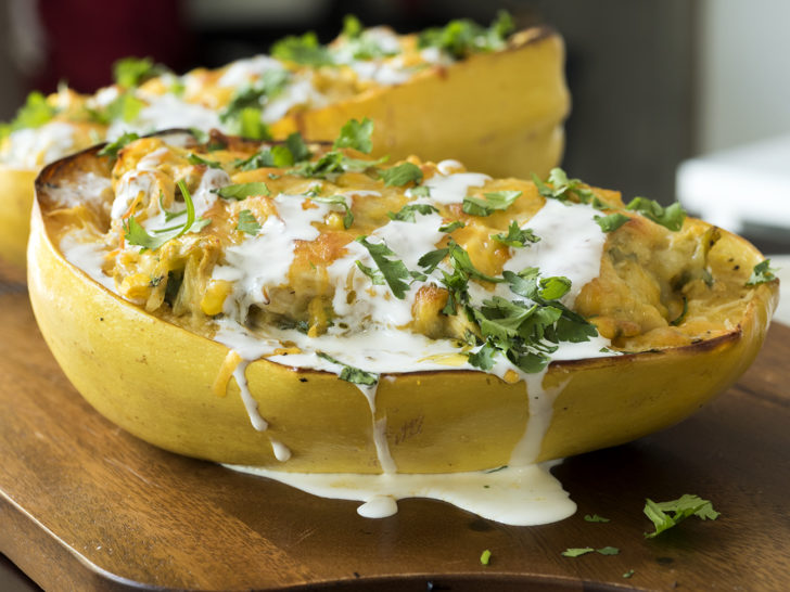 Green Chile Chicken Stuffed Spaghetti Squash 12 Tomatoes