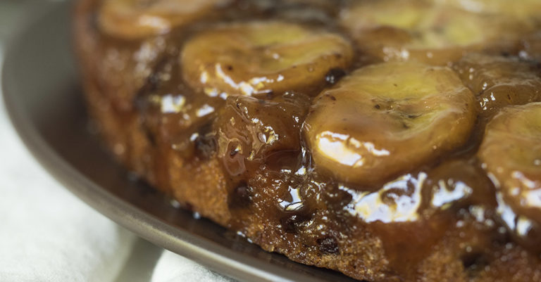 Chocolate Chip Banana Upside Down Cake