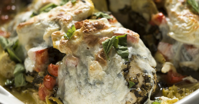 Tomato Basil Artichoke Chicken Bake
