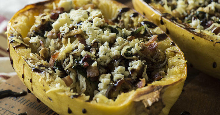 Spinach Bacon Blue Cheese Spaghetti Squash