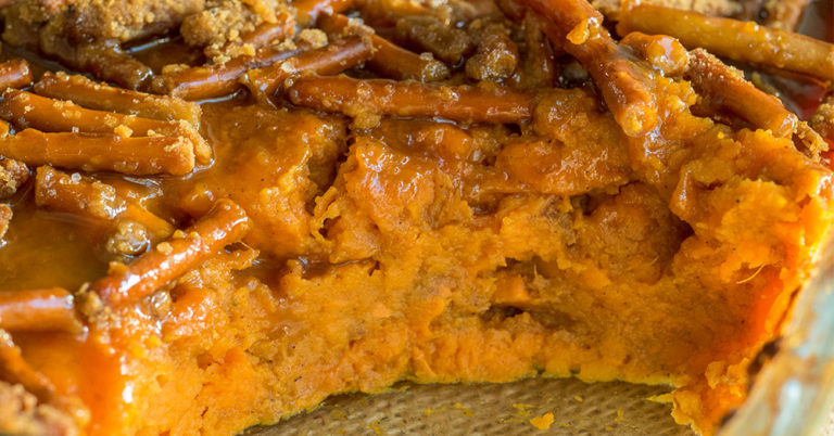 Salted Caramel Pretzel Sweet Potato Casserole