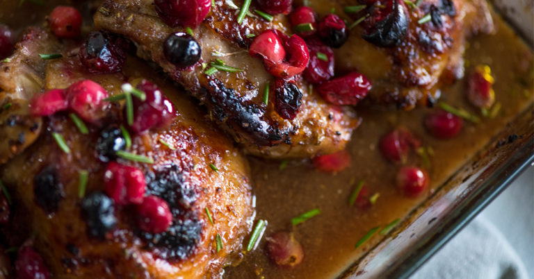 Roasted Cranberry Balsamic Chicken Thighs