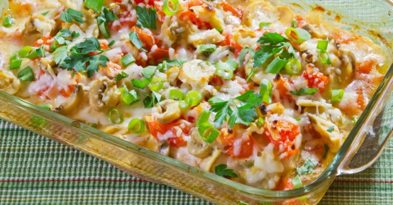 Cheesy Chicken, Tomato, And Mushroom Casserole
