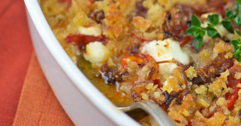 Goat Cheese Stuffed Tomato Gratin