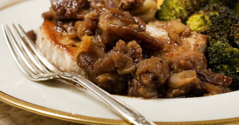 Caramelized Onion, Apple, And Pecan Pork Chops