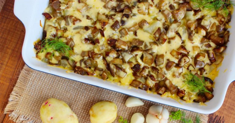 Cheesy Eggplant, Potato And Fennel Bake