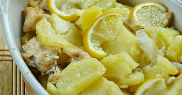 Roasted Lemon Potato Garlic Chicken Bake