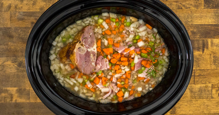 Slow Cooker Ham Bean and Veggie Soup
