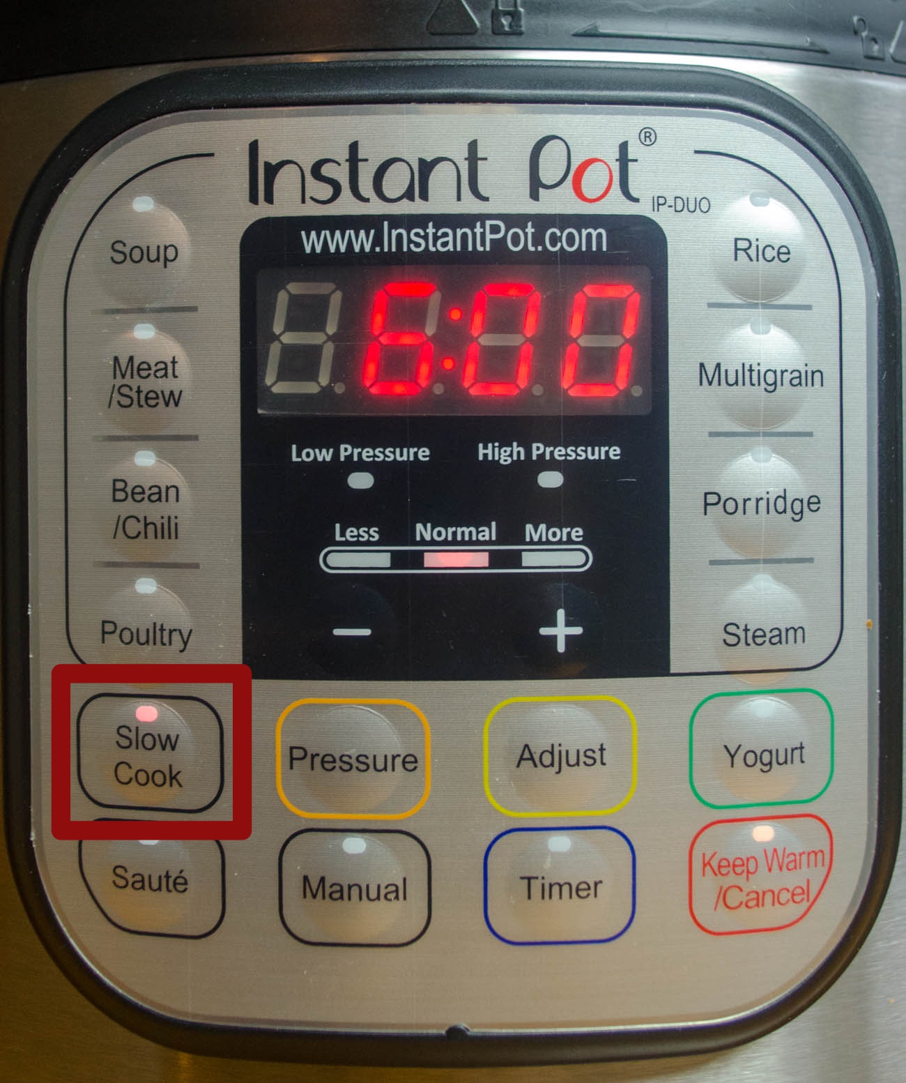 How do I adjust the cooking time and temperature on Instant Pot