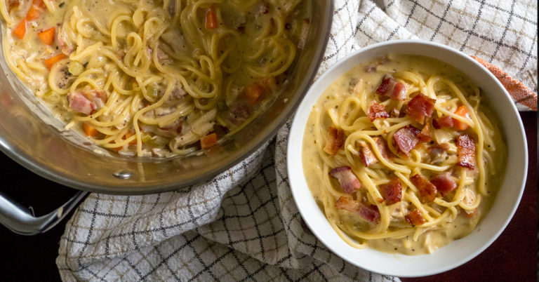 Creamy Chicken Noodle Soup (with Bacon!)