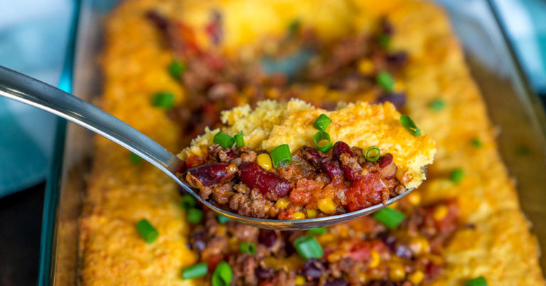 Chili-Stuffed Cornbread Casserole