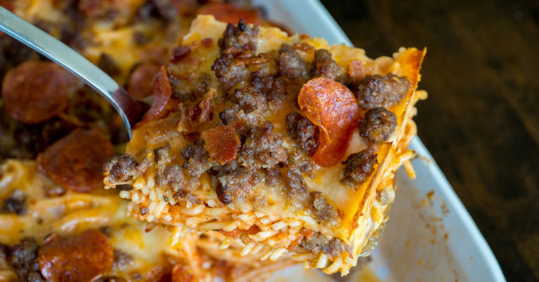 Meat Lovers Pizza Spaghetti Bake
