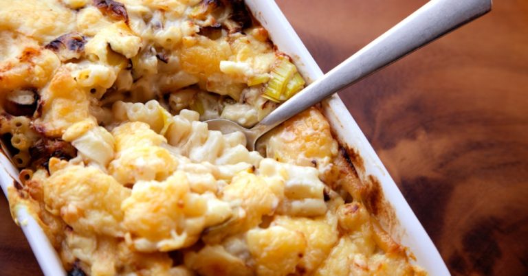Onion and Potato Mac and Cheese Bake
