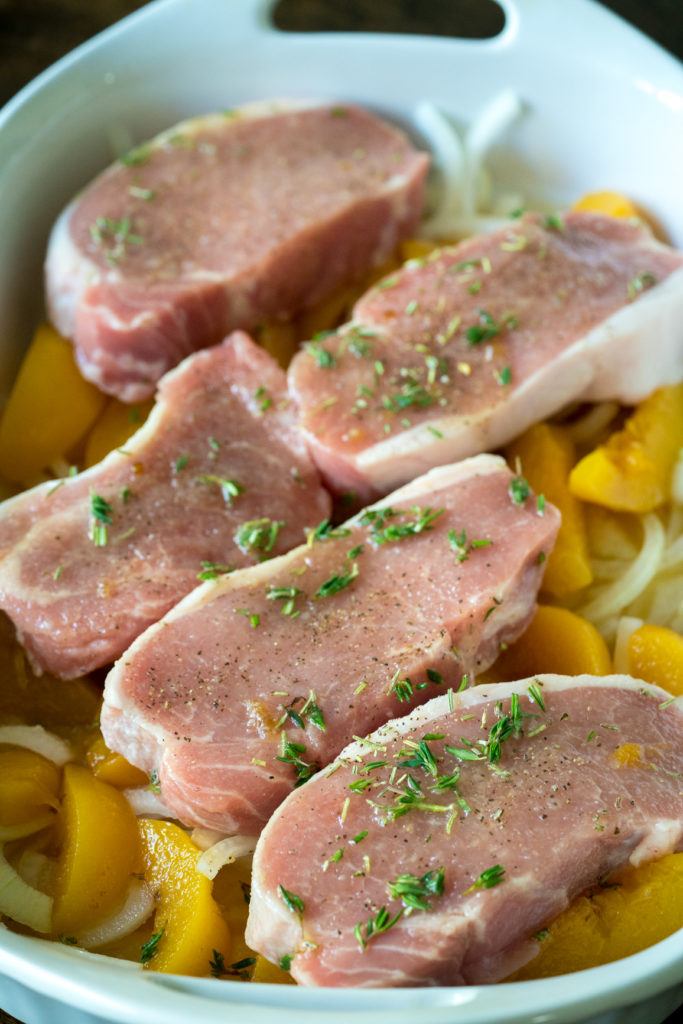 Rosemary and Thyme Peach Pork Chop Bake | 12 Tomatoes