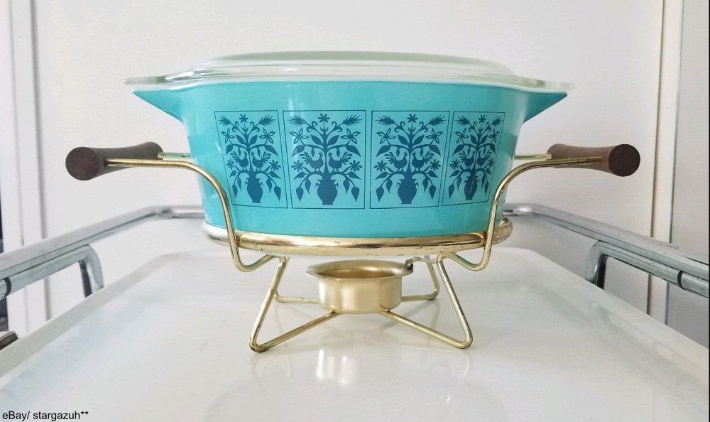 2x RARE PYREX Culver Turquoise and Gold Carnival selling Pattern Loaf Casserole lot