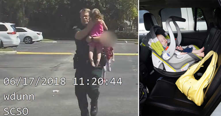 Cop Spots Little Girl Trapped In Hot Car, Dashcam Captures The Dramatic Rescue.