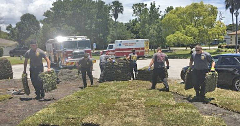 Firefighters Save Man After Heart Attack, Then Return To Finish His Yard Work For Him.
