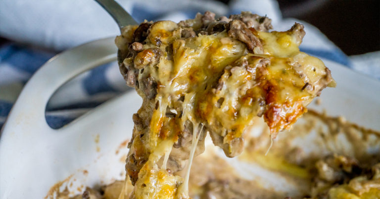 Mushroom and Swiss Cheeseburger Casserole