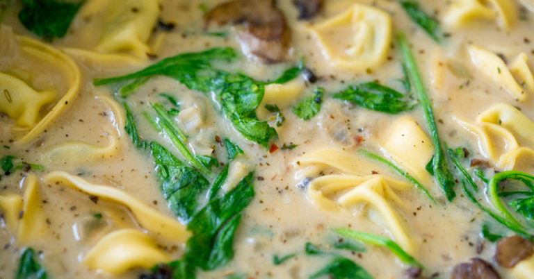 Creamy Parmesan Spinach Mushroom and Tortellini Soup