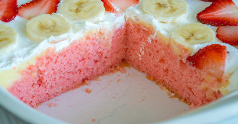 Strawberry Banana Poke Cake