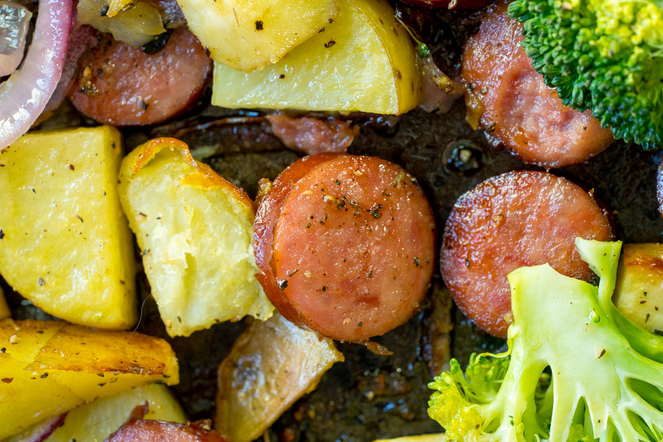 Sheet Pan Honey Garlic Kielbasa Recipe - Oh Sweet Basil