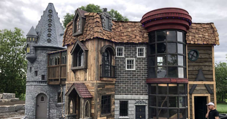 Grandparents Build A Two-Story Harry Potter Playhouse In Their Garden