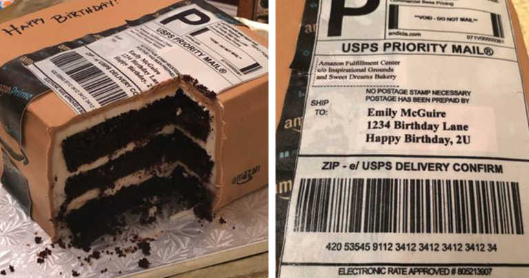 Husband Gave His Wife A Birthday Cake Shaped Like An Amazon Package