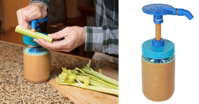 The Peanut Butter Pump Fits Onto Any Store-Bought Jar