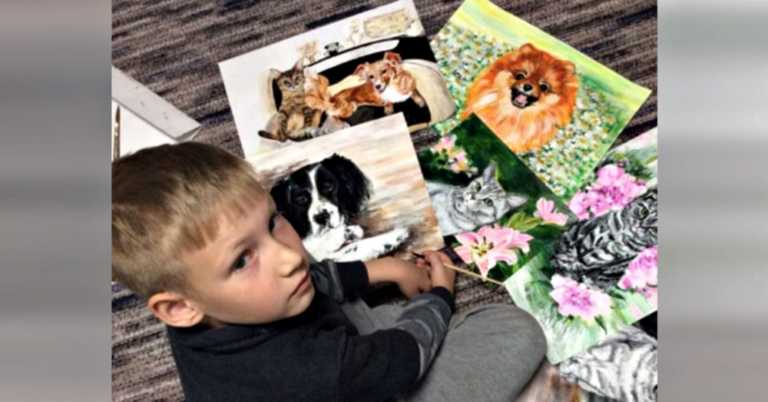 9-Yr-Old Artist Is Painting Pet Portraits To Help Animals In Need.