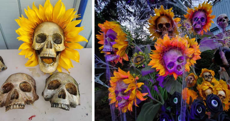 DIY Skull Sunflowers Will Make Your House A Hit On Halloween