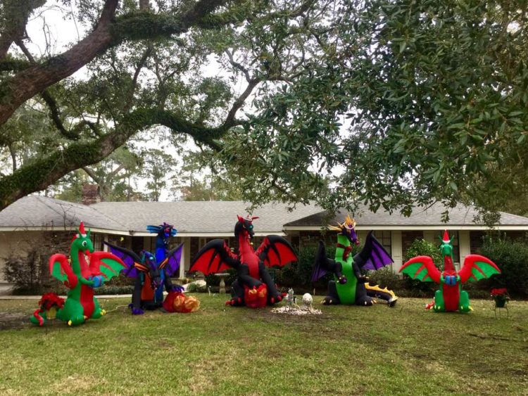 Woman Gets Into Hilarious Feud With Her Neighbors Over Christmas Dragon Decorations