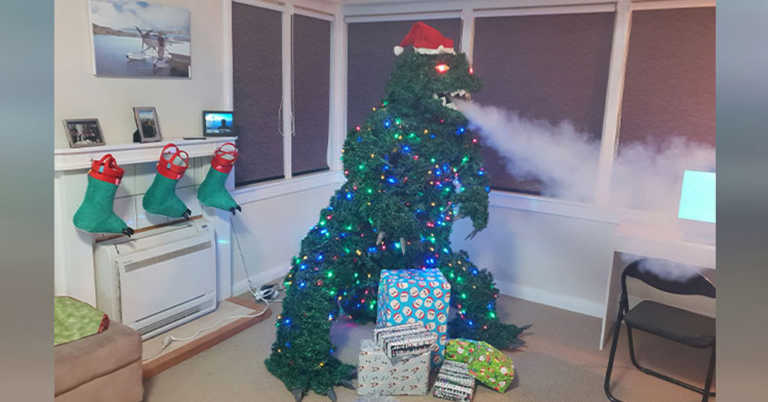 Man’s Smoke-Breathing “Treezilla” Takes Holiday Decor To Epic New Level.