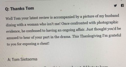 Woman Finds Out Her Husband Was Cheating After Reading A Restaurant Review