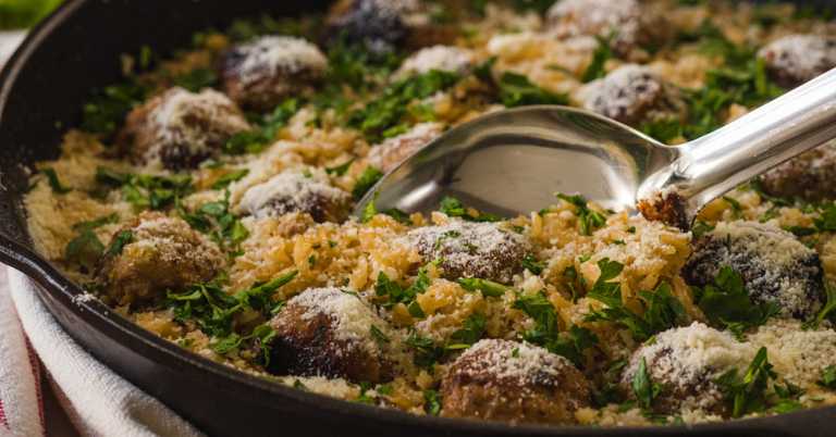 Lemony Turkey Meatball and Rice Skillet