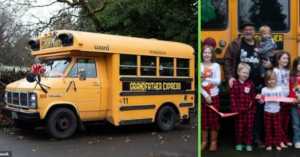grandfather of 10 buys schoolbus to take them ton school every morning