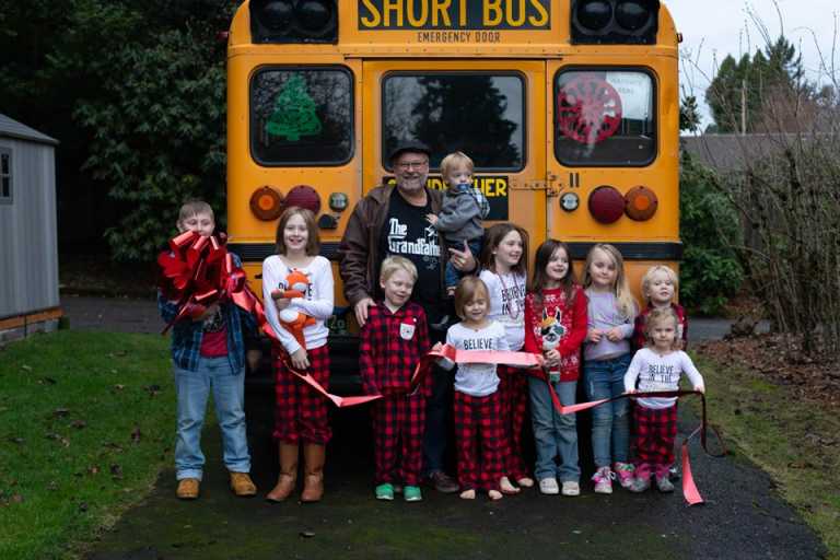 Grandpa Buys A School Bus To Take His 10 Grandchildren To School