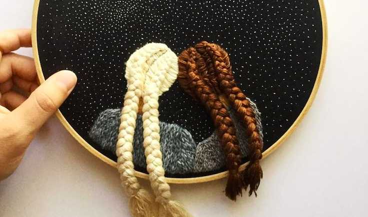 Artist Embroiders 3D Hairstyles Of People Enjoying A Clear Night Sky