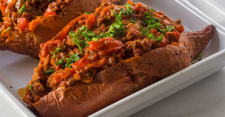 Sloppy Joe Stuffed Sweet Potatoes