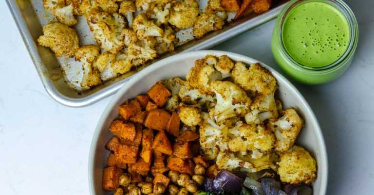 Sheet Pan Buddha Bowl with Magic Green Sauce