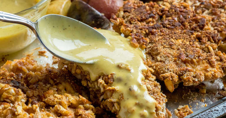 Sheet Pan Honey Mustard Pretzel Chicken