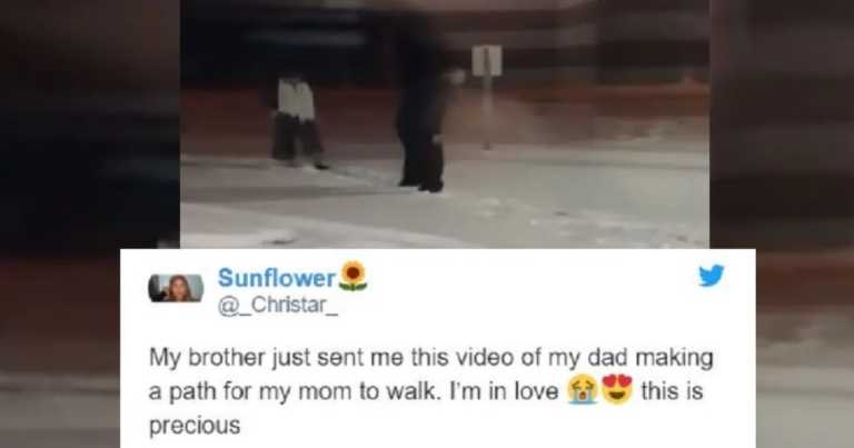 The Snow Is High And Wife Is Wearing Heels – So Hubby Hurries Ahead To Clear Path