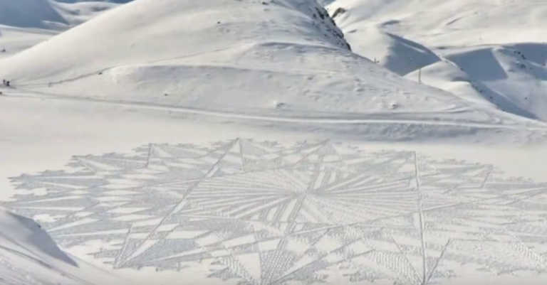 Artist Makes “Snow Drawings” on a Massive Scale and They Are Spectacular