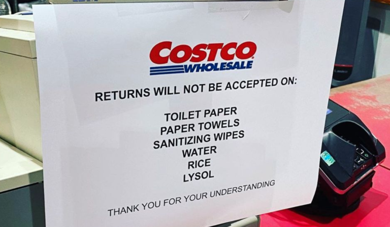 Sign Suggests That Some Costco Stores Are Refusing Returns On In-Demand Items Like Rice And Toilet Paper