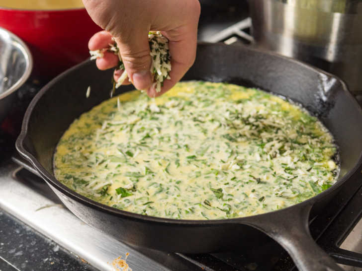 Caprese Salad Savory Dutch Baby being made